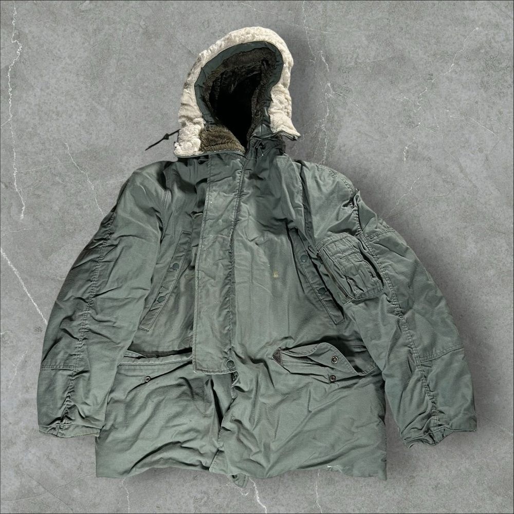 Vintage US Army Jacket Mens Large Green N-3B Extreme Cold Weather Parka Fur Hood